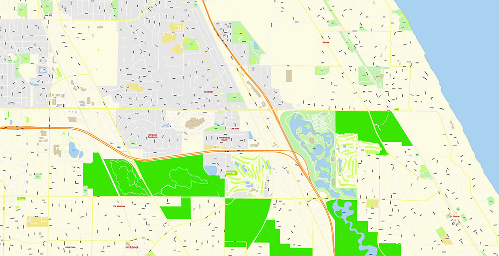 Chicago Illinois USA Vector Map: Exact High Detailed Street Map editable Adobe Illustrator in layers