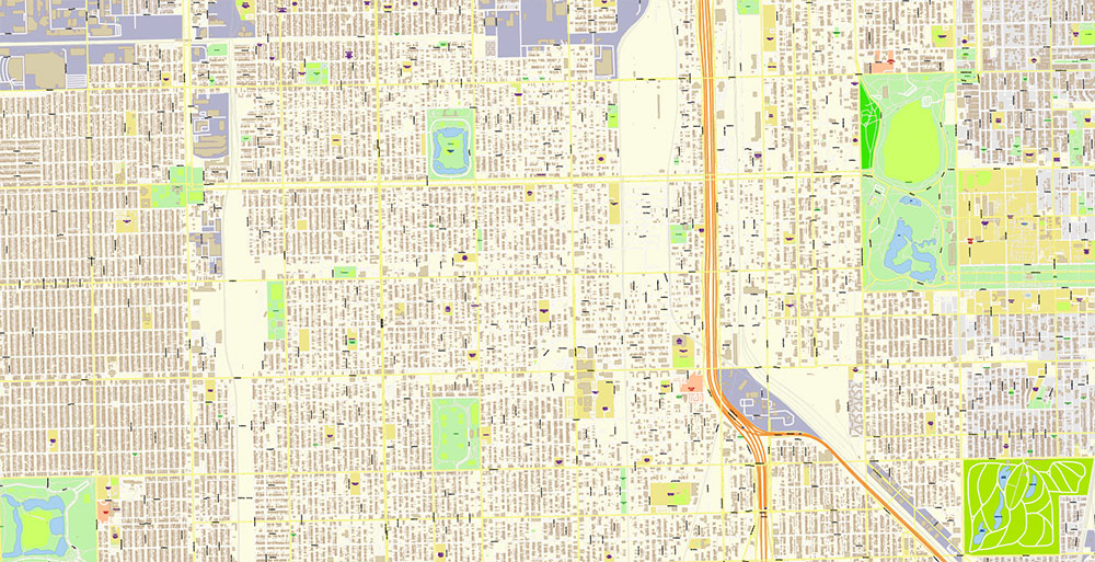 Chicago Illinois USA Vector Map: Exact High Detailed Street Map editable Adobe Illustrator in layers