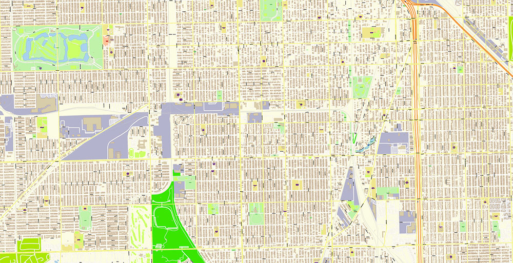 Chicago Illinois USA Vector Map: Exact High Detailed Street Map editable Adobe Illustrator in layers