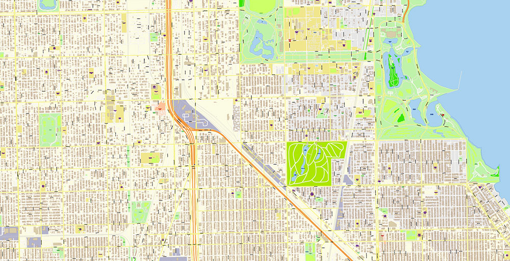 Chicago Illinois USA Vector Map: Exact High Detailed Street Map editable Adobe Illustrator in layers