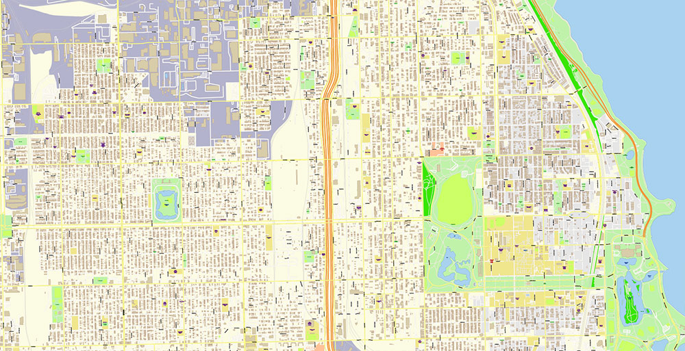 Chicago Illinois USA Vector Map: Exact High Detailed Street Map editable Adobe Illustrator in layers
