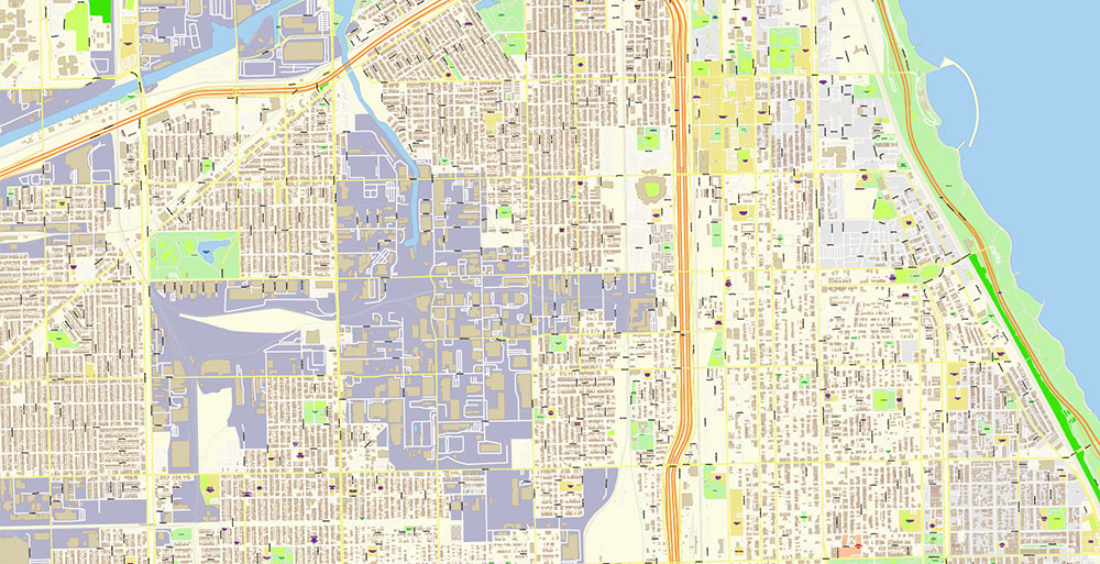 Chicago Illinois USA Vector Map: Exact High Detailed Street Map editable Adobe Illustrator in layers