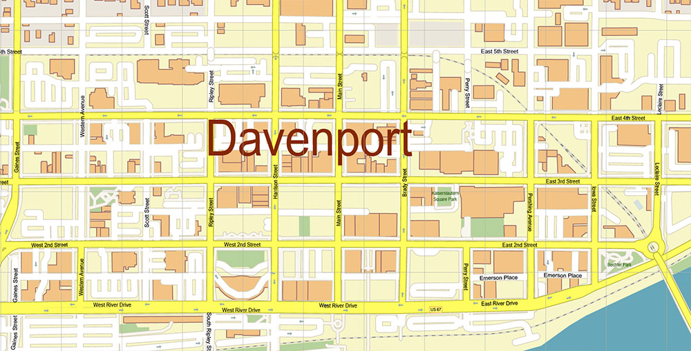 Davenport Iowa USA Vector Map Exact High Detailed Street Map editable Adobe Illustrator in layers