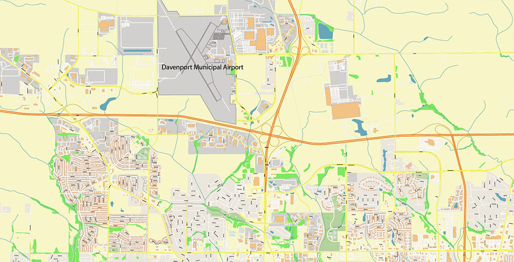 Davenport Iowa USA Vector Map Exact High Detailed Street Map editable Adobe Illustrator in layers