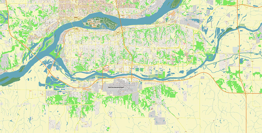 Davenport Iowa USA Vector Map Exact High Detailed Street Map editable Adobe Illustrator in layers