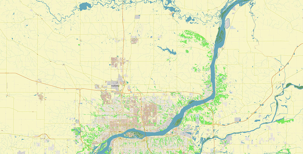 Davenport Iowa USA Vector Map Exact High Detailed Street Map editable Adobe Illustrator in layers