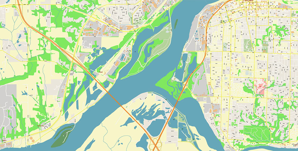 Davenport Iowa USA Vector Map Exact High Detailed Street Map editable Adobe Illustrator in layers