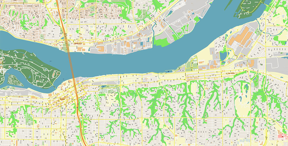 Davenport Iowa USA Vector Map Exact High Detailed Street Map editable Adobe Illustrator in layers