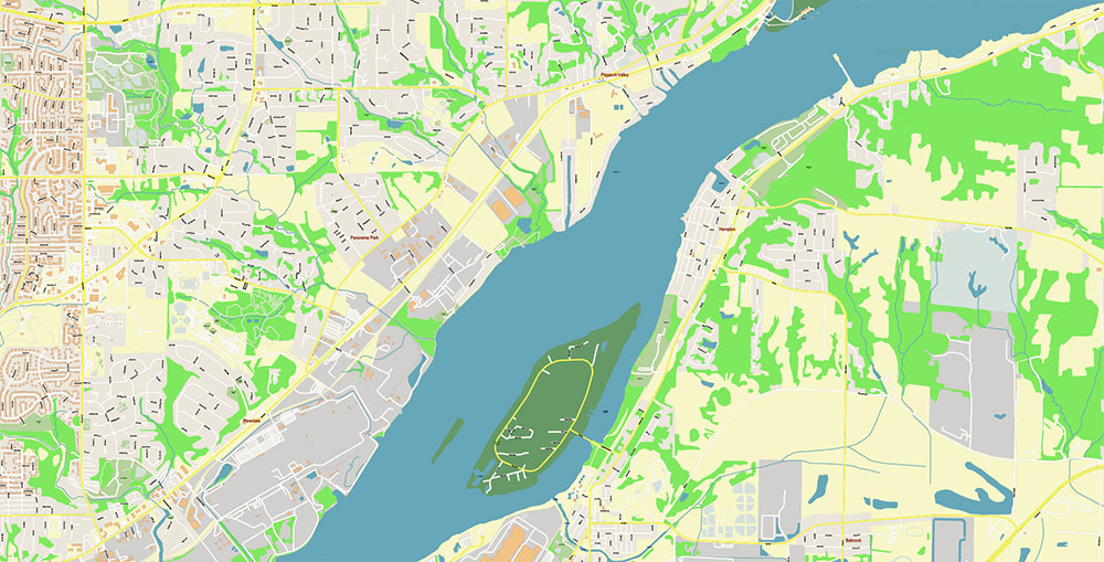 Davenport Iowa USA Vector Map Exact High Detailed Street Map editable Adobe Illustrator in layers