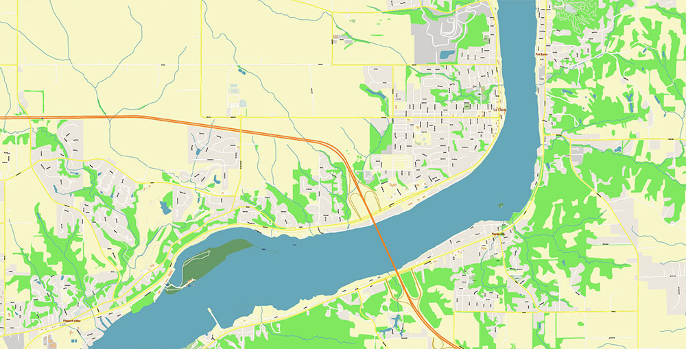 Davenport Iowa USA Vector Map Exact High Detailed Street Map editable Adobe Illustrator in layers