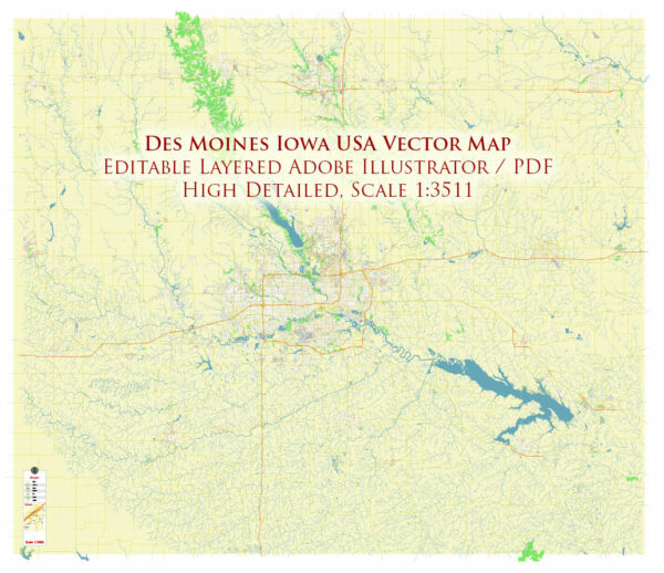 Des Moines Iowa USA Vector Map Exact High Detailed Street Map editable Adobe Illustrator in layers Des Moines Iowa USA Vector Map Exact High Detailed Street Map editable Adobe Illustrator in layers