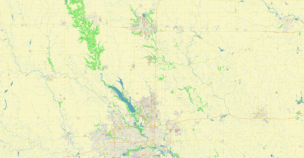 Des Moines Iowa USA Vector Map Exact High Detailed Street Map editable Adobe Illustrator in layers