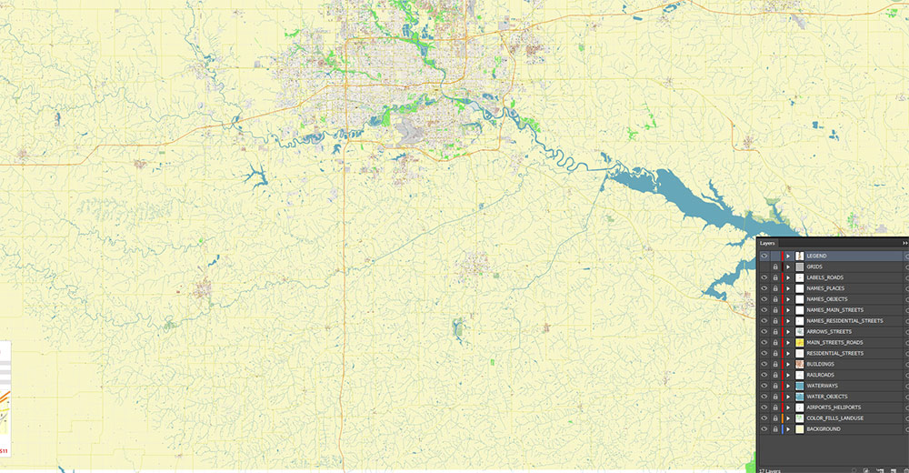 Des Moines Iowa USA Vector Map Exact High Detailed Street Map editable Adobe Illustrator in layers