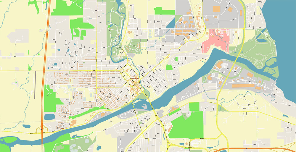 Eau Claire Wisconsin USA Vector Map Exact High Detailed Street Map editable Adobe Illustrator in layers
