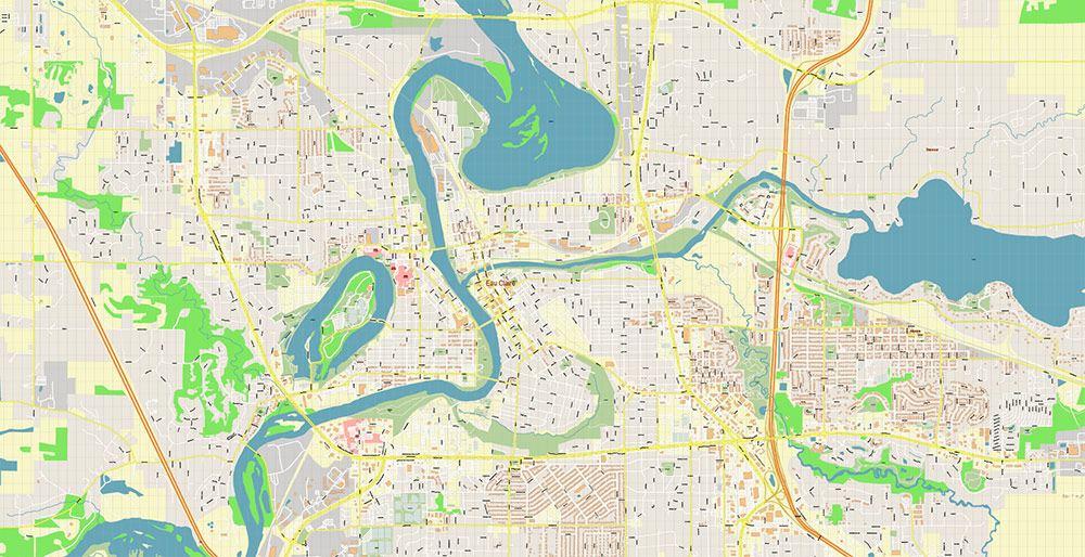 Eau Claire Wisconsin USA Vector Map Exact High Detailed Street Map editable Adobe Illustrator in layers