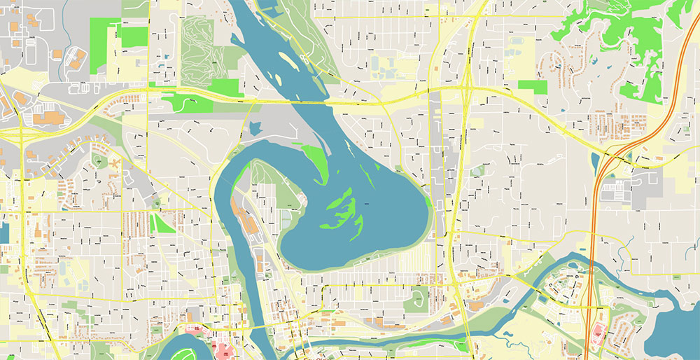 Eau Claire Wisconsin USA Vector Map Exact High Detailed Street Map editable Adobe Illustrator in layers