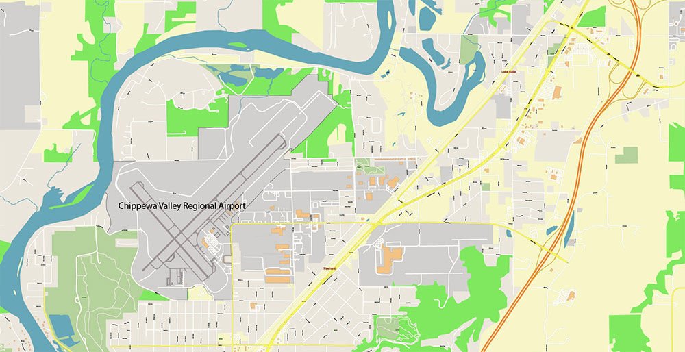 Eau Claire Wisconsin USA Vector Map Exact High Detailed Street Map editable Adobe Illustrator in layers