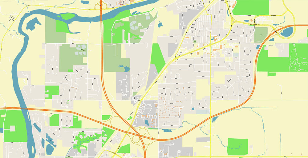Eau Claire Wisconsin USA Vector Map Exact High Detailed Street Map editable Adobe Illustrator in layers