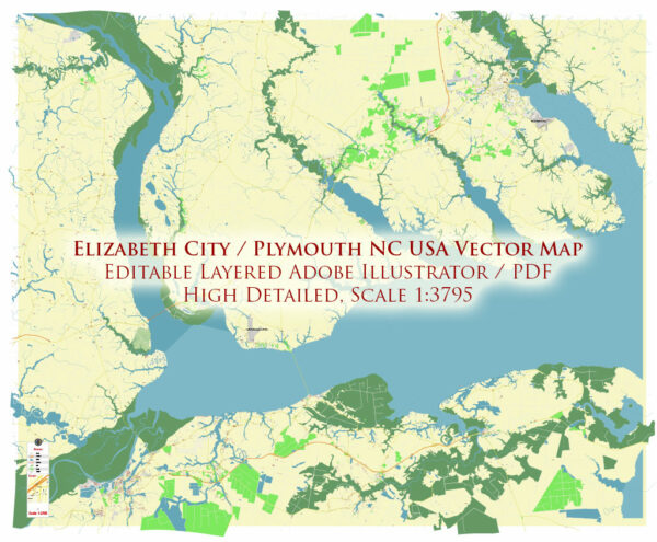 Elizabeth City and Plymouth North Carolina USA Vector Map Exact High Detailed Street Map editable Adobe Illustrator in layers Elizabeth City and Plymouth North Carolina USA Vector Map Exact High Detailed Street Map editable Adobe Illustrator in layers
