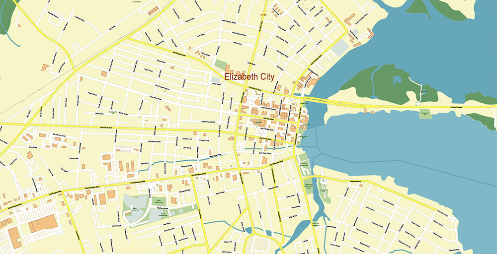 Elizabeth City and Plymouth North Carolina USA Vector Map Exact High Detailed Street Map editable Adobe Illustrator in layers