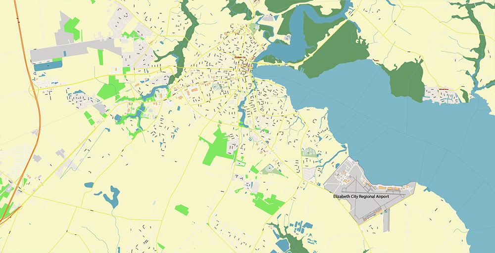 Elizabeth City and Plymouth North Carolina USA Vector Map Exact High Detailed Street Map editable Adobe Illustrator in layers