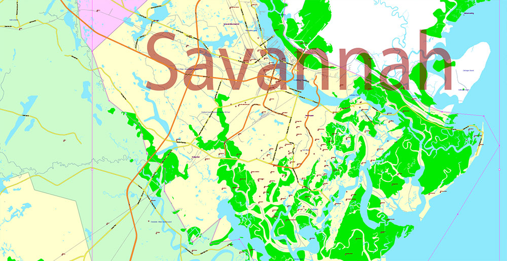 Florida, Alabama and Georgia part USA Vector Map Exact High and LOW Detailed Street Map editable Adobe Illustrator in layers