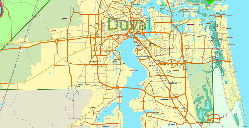 Florida, Alabama and Georgia part USA Vector Map Exact High and LOW Detailed Street Map editable Adobe Illustrator in layers
