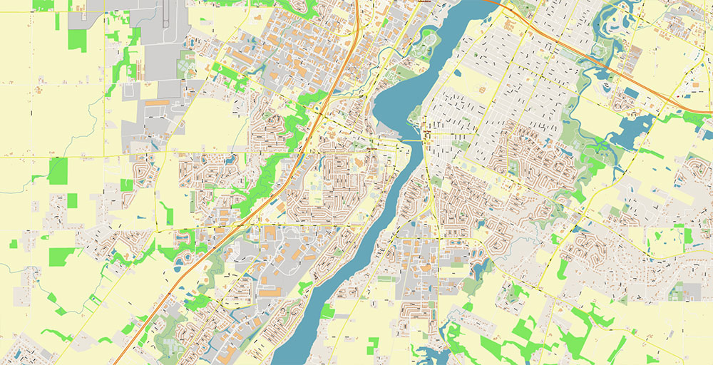Green Bay Wisconsin USA Vector Map Exact High Detailed Street Map editable Adobe Illustrator in layers