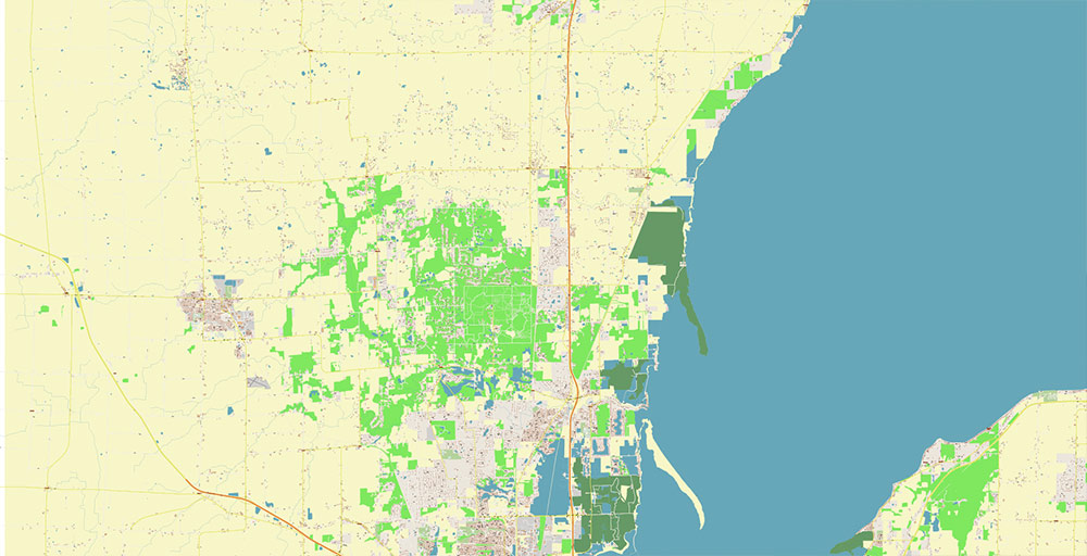 Green Bay Wisconsin USA Vector Map Exact High Detailed Street Map editable Adobe Illustrator in layers