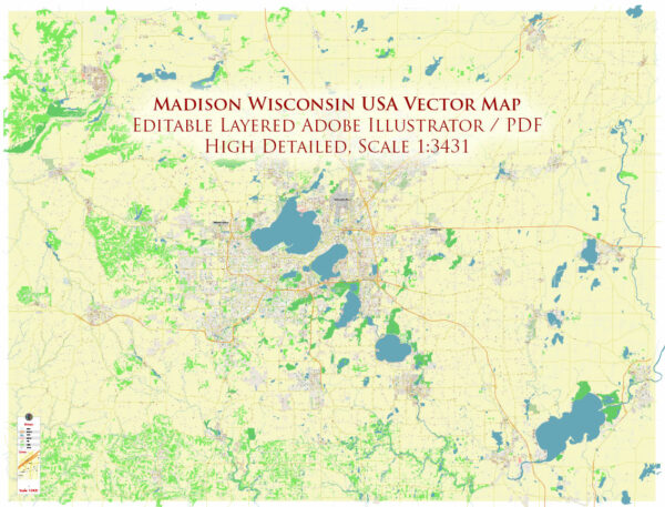 Madison Wisconsin USA Vector Map: Exact High Detailed Street Map editable Adobe Illustrator in layers Madison Wisconsin USA Vector Map: Exact High Detailed Street Map editable Adobe Illustrator in layers