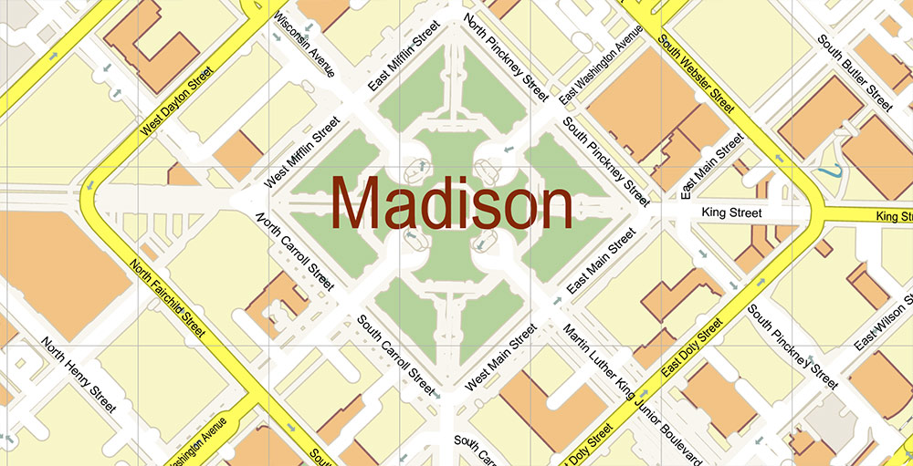 Madison Wisconsin USA Vector Map: Exact High Detailed Street Map editable Adobe Illustrator in layers