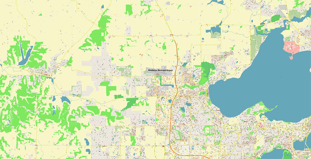 Madison Wisconsin USA Vector Map: Exact High Detailed Street Map editable Adobe Illustrator in layers