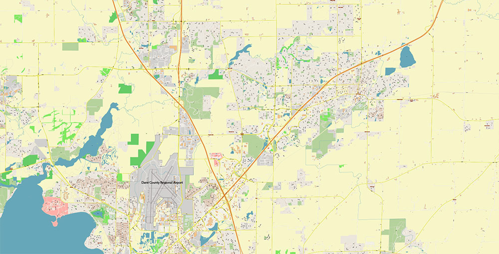 Madison Wisconsin USA Vector Map: Exact High Detailed Street Map editable Adobe Illustrator in layers