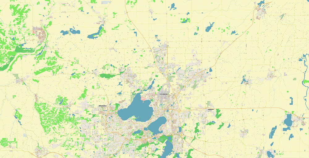Madison Wisconsin USA Vector Map: Exact High Detailed Street Map editable Adobe Illustrator in layers