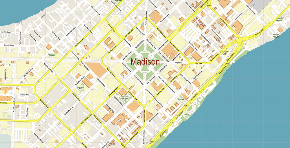Madison Wisconsin USA Vector Map: Exact High Detailed Street Map editable Adobe Illustrator in layers