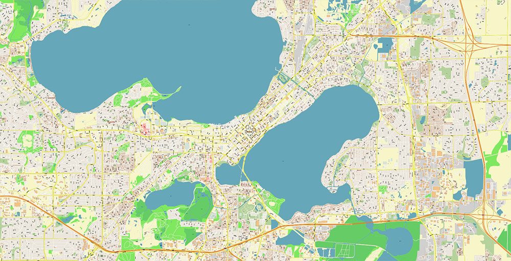 Madison Wisconsin USA Vector Map: Exact High Detailed Street Map editable Adobe Illustrator in layers