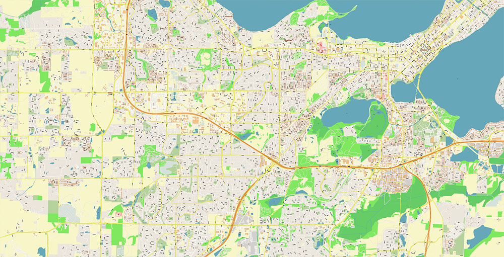 Madison Wisconsin USA Vector Map: Exact High Detailed Street Map editable Adobe Illustrator in layers
