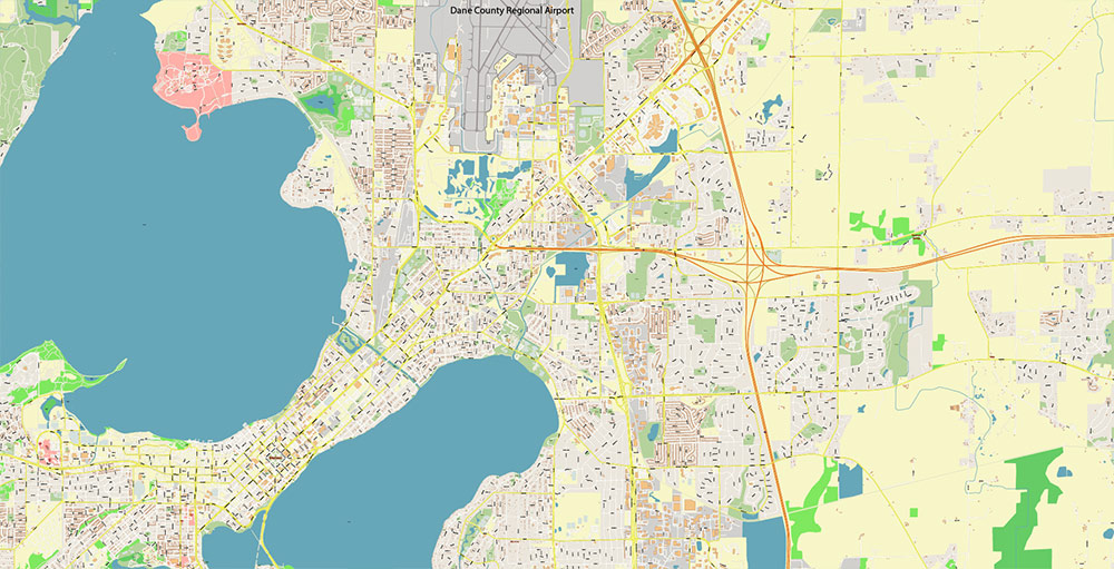 Madison Wisconsin USA Vector Map: Exact High Detailed Street Map editable Adobe Illustrator in layers