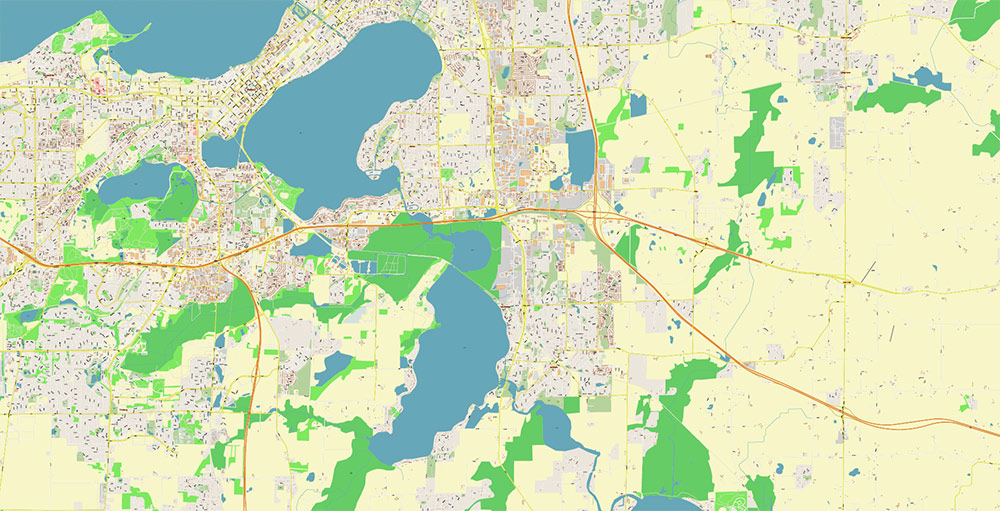 Madison Wisconsin USA Vector Map: Exact High Detailed Street Map editable Adobe Illustrator in layers