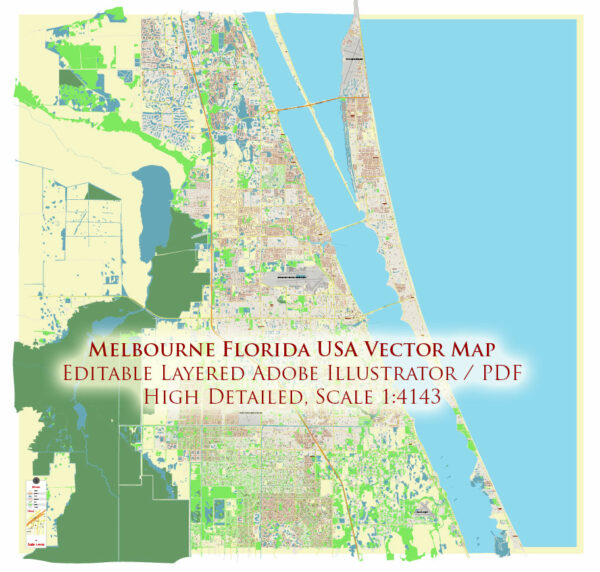 Melbourne Florida USA Vector Map Exact High Detailed Street Map editable Adobe Illustrator in layers Melbourne Florida USA Vector Map Exact High Detailed Street Map editable Adobe Illustrator in layers