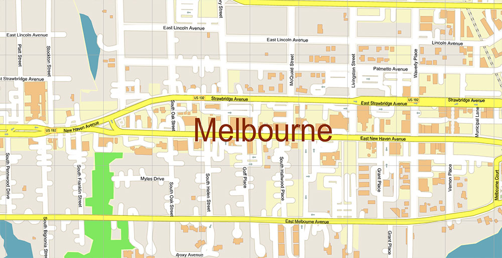 Melbourne Florida USA Vector Map Exact High Detailed Street Map editable Adobe Illustrator in layers