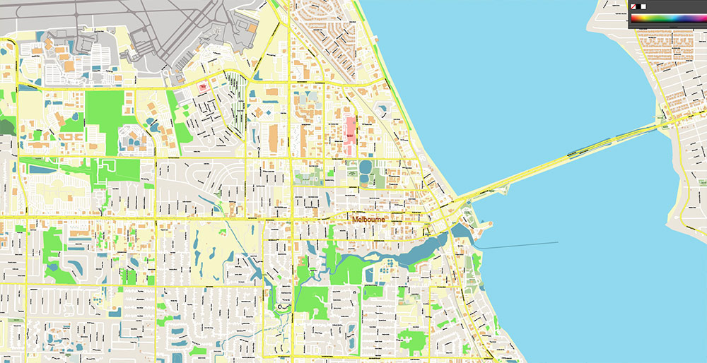 Melbourne Florida USA Vector Map Exact High Detailed Street Map editable Adobe Illustrator in layers