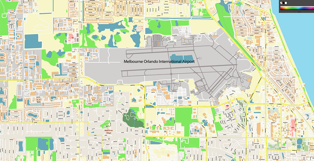 Melbourne Florida USA Vector Map Exact High Detailed Street Map editable Adobe Illustrator in layers