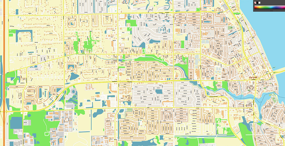 Melbourne Florida USA Vector Map Exact High Detailed Street Map editable Adobe Illustrator in layers