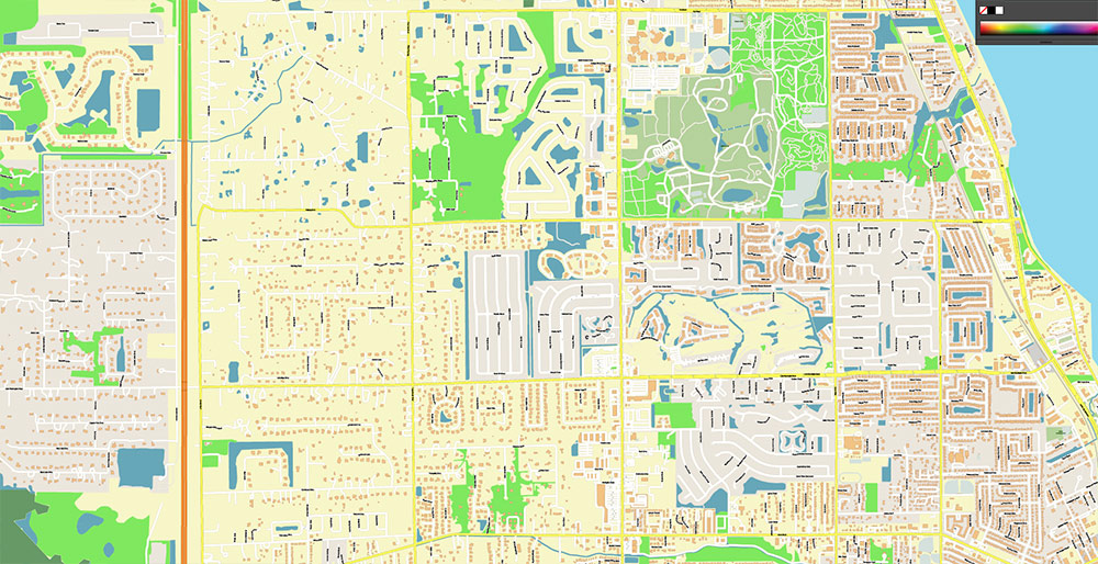Melbourne Florida USA Vector Map Exact High Detailed Street Map editable Adobe Illustrator in layers