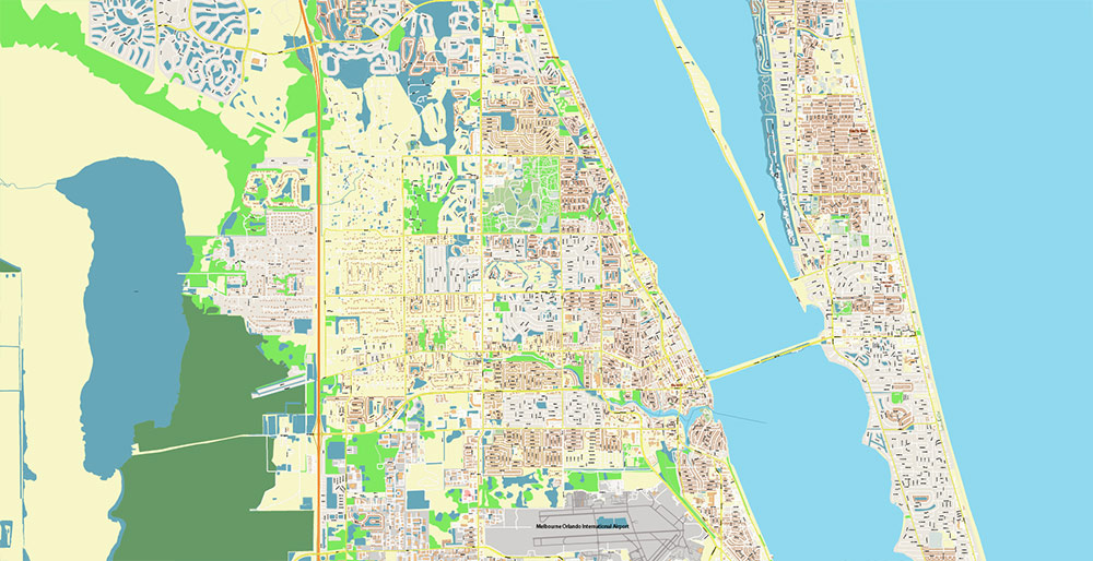 Melbourne Florida USA Vector Map Exact High Detailed Street Map editable Adobe Illustrator in layers