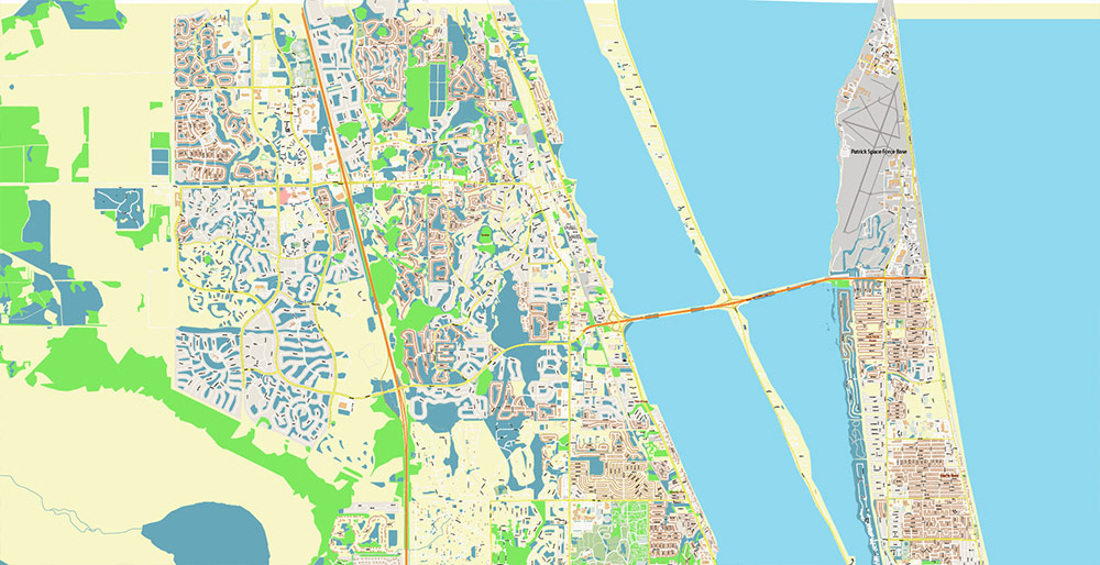 Melbourne Florida USA Vector Map Exact High Detailed Street Map editable Adobe Illustrator in layers