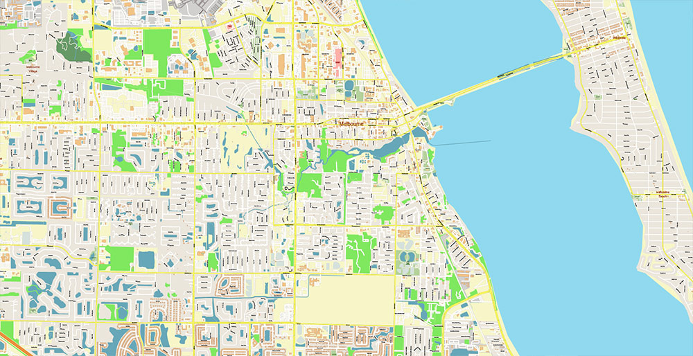 Melbourne Florida USA Vector Map Exact High Detailed Street Map editable Adobe Illustrator in layers