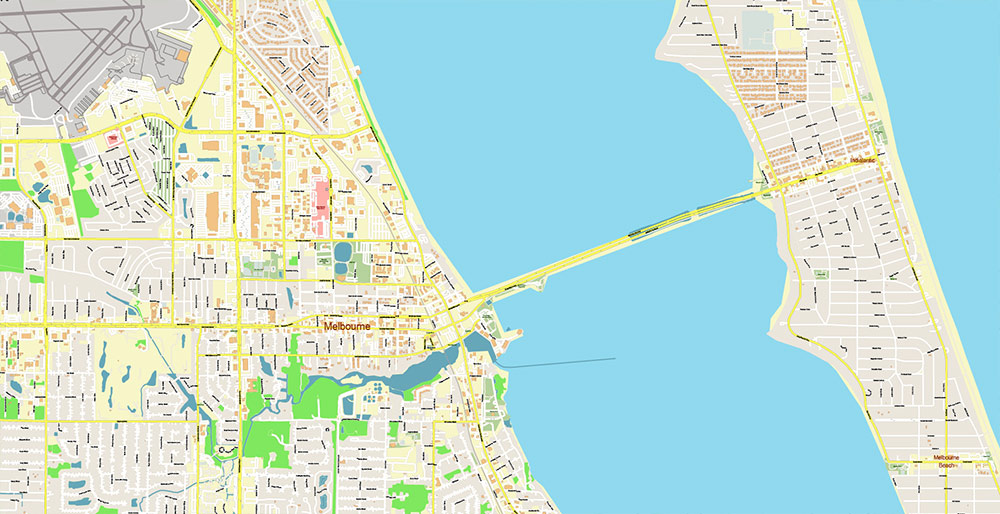 Melbourne Florida USA Vector Map Exact High Detailed Street Map editable Adobe Illustrator in layers