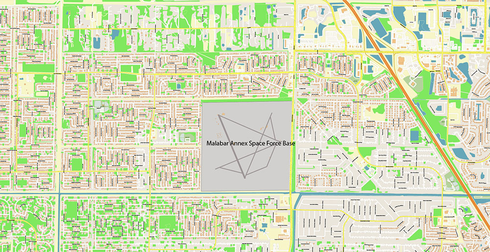 Melbourne Florida USA Vector Map Exact High Detailed Street Map editable Adobe Illustrator in layers